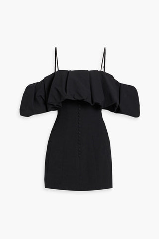 SIMKHAI PUFF COLD-SHOULDER RUFFLED COTTON AND LINEN-BLEND MINI DRESS - Size 4