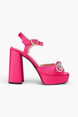 MOSCHINO CRYSTAL-EMBELLISHED SATIN PLATFORM SANDALS - Size 38