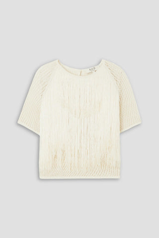 SEA PARI FRINGED OPEN-KNIT COTTON TOP - Size L