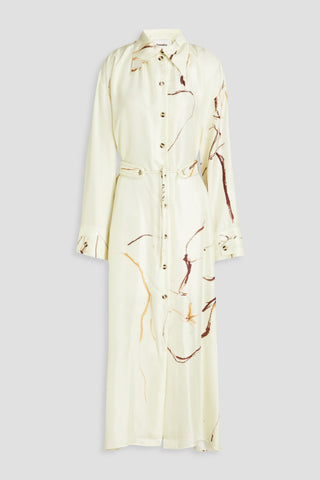 NANUSHKA ELUNA BELTED SILK-TWILL MIDI SHIRT DRESS - Size M