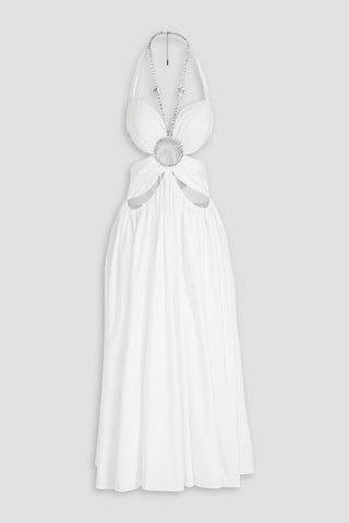 AREA RUCHED EMBELLISHED COTTON-POPLIN MIDI DRESS - Size 2