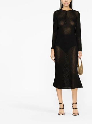 Tom Ford Fine-Knit Henley Neck Long Sleeve Midi Dress
