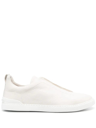 Zegna Grained Leather Slip-On Sneakers in Beige