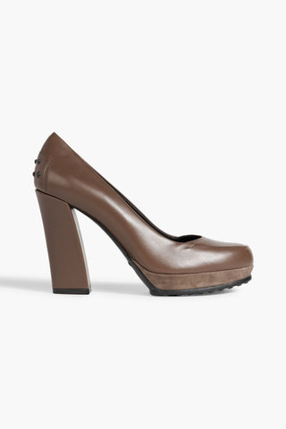 TOD'S SUEDE-TRIMMED LEATHER PLATFORM PUMPS - Size 42