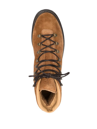 Brunello Cucinelli Suede Lace-Up Ankle Boots with Lug Sole