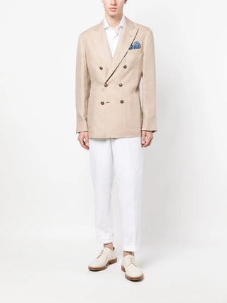 Brunello Cucinelli Linen Double-Breasted Blazer Light Brown