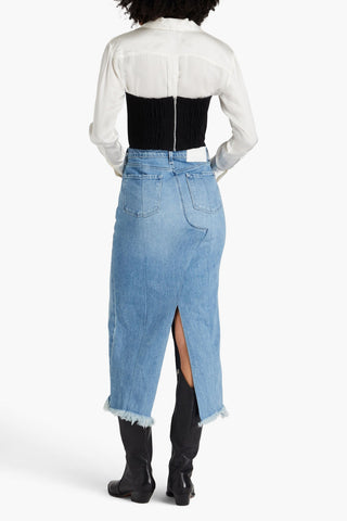 E.L.V. DENIM X THE OUTNET THE CORSET CROPPED DENIM BUSTIER TOP - Size 8