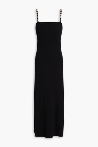 MAJE EMBELLISHED RIBBED-KNIT MIDI DRESS - Size 42