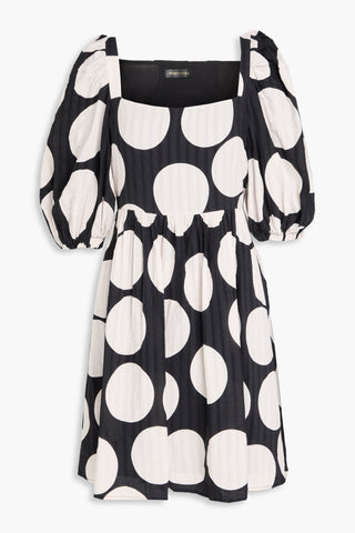 STINE GOYA ANA POLKA-DOT LINEN-BLEND SEERSUCKER MINI DRESS - Size L