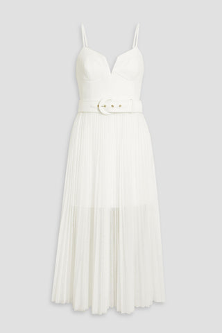 REBECCA VALLANCE CYNDI CREPE-PANELED POINT D'ESPRIT MIDI DRESS - Size 10