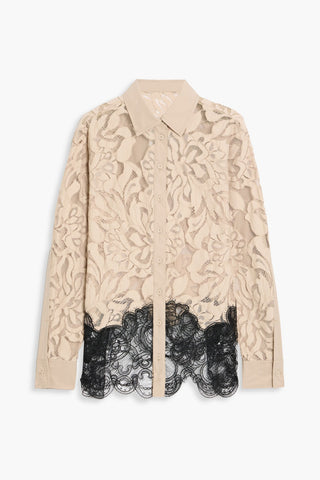3.1 PHILLIP LIM TWO-TONE CORDED LACE SHIRT - Size 4