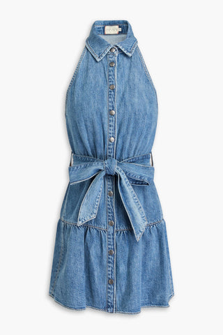 ALICE + OLIVIA JEANS BELTED DENIM HALTERNECK MINI DRESS - Size 8