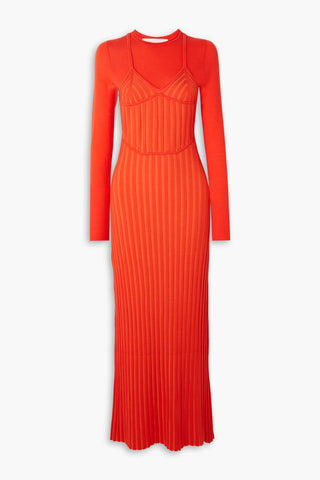 DION LEE LAYERED RIBBED MERINO WOOL-BLEND MAXI DRESS - Size 6