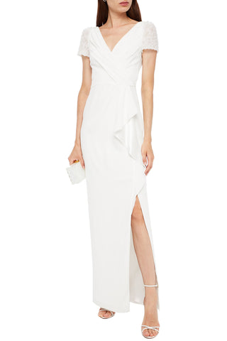 JENNY PACKHAM CAMELLIA EMBELLISHED LACE-PANELED DRAPED CADY BRIDAL GOWN - Size 12