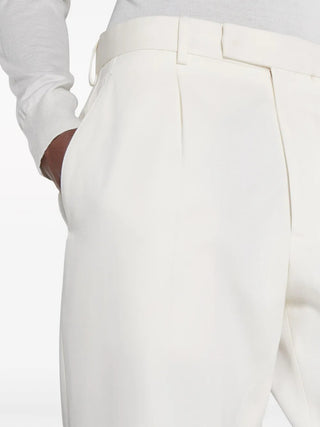 Zegna White Cotton Blend Flat-Front Trousers