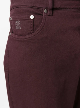 Brunello Cucinelli Soft Blend Straight-Leg Trousers in Maroon