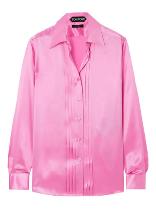 Tom Ford Silk Point-Collar Pintuck Blouse Pink