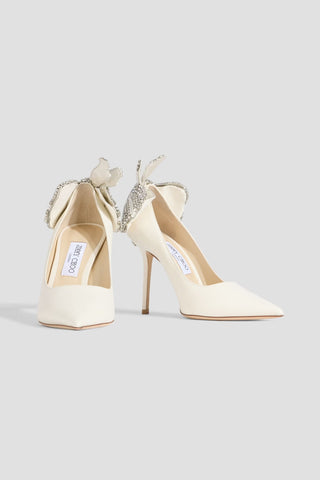 JIMMY CHOO LOVE 100 BOW-EMBELLISHED LEATHER PUMPS - Size 39.5