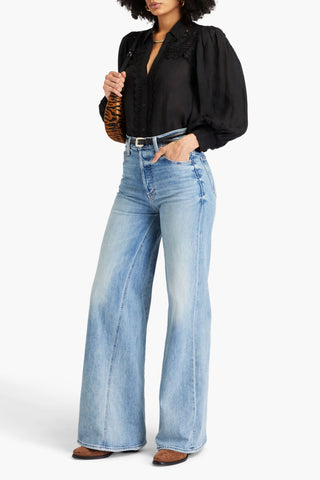 ALICE + OLIVIA LACE-TRIMMED LINEN SHIRT - Size S