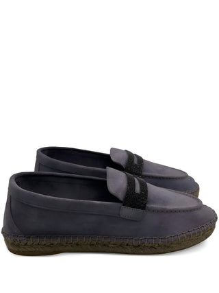 Brunello Cucinelli Suede Beaded Strap Loafer Espadrilles Anthracite