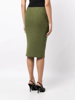 Tom Ford Ribbed Knit Full-Zip Pencil Skirt Olive Green