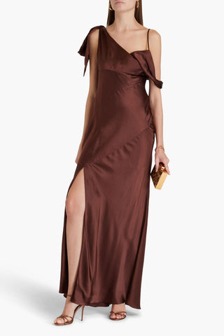 NICHOLAS ASYMMETRIC DRAPED SILK-BLEND SATIN MAXI DRESS - Size 8