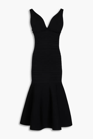 VICTORIA BECKHAM FLUTED POINTELLE-KNIT MIDI DRESS - Size 12