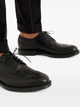 Brunello Cucinelli Grained Leather Wingtip Derby Brogues Black