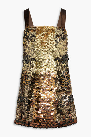 OSCAR DE LA RENTA VELVET-TRIMMED SEQUINED TULLE MINI DRESS - Size 10