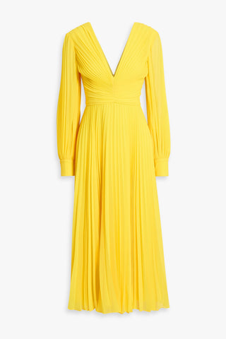 BADGLEY MISCHKA PLISS-CHIFFON MIDI DRESS - Size 10