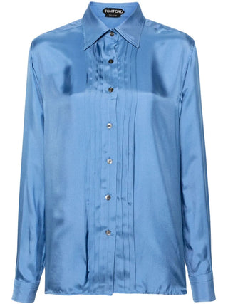 Tom Ford Silk Pleated Point-Collar Shirt