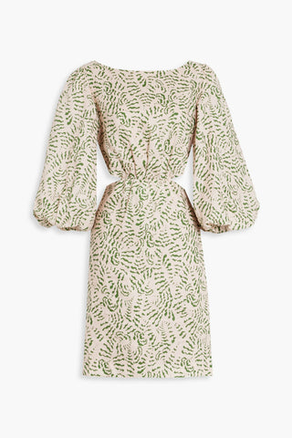 SALONI NEELA CUTOUT PRINTED LINEN MINI DRESS - Size 10