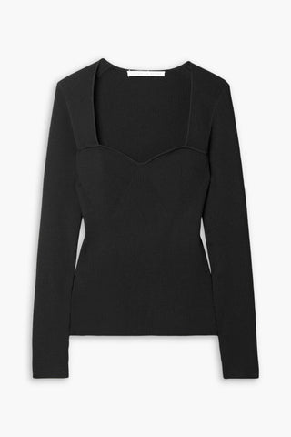 VERONICA BEARD GLADYS RIBBED STRETCH-KNIT TOP - Size M