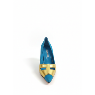 Manolo Blahnik Blue & Gold Suede Stiletto Pumps