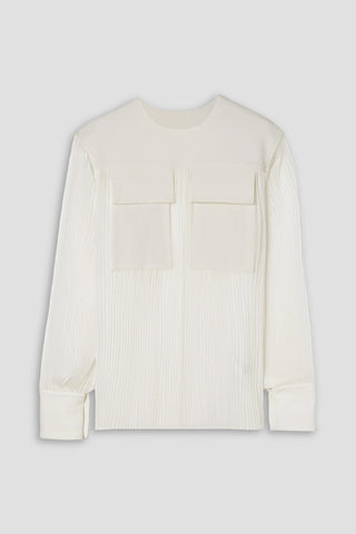 PROENZA SCHOULER CREPE-PANELED PLISS-CHIFFON BLOUSE - Size 6