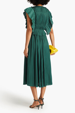 ULLA JOHNSON LETTY SATIN MIDI DRESS - Size 0