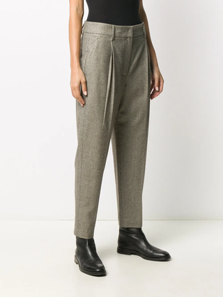 Brunello Cucinelli Houndstooth Wool Blend High-Waisted Pleated Trousers
