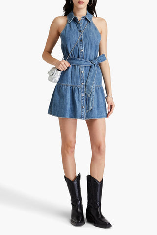 ALICE + OLIVIA JEANS BELTED DENIM HALTERNECK MINI DRESS - Size 8