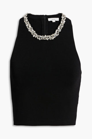 A.L.C. BELLA CROPPED CRYSTAL-EMBELLISHED STRETCH-KNIT TOP - Size S