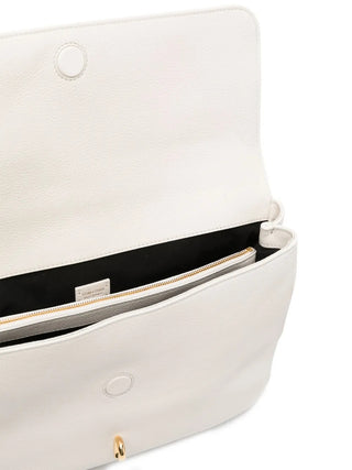 Tom Ford Grained Leather Flap Shoulder Bag Interlocking Clasp White