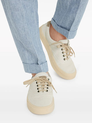 Brunello Cucinelli Ribbed Canvas Low-Top Sneakers with Gum Sole