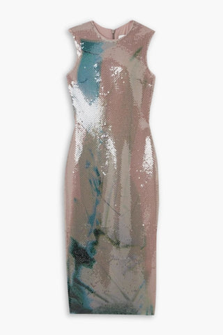 16ARLINGTON AVEO PRINTED SEQUINED CHIFFON MIDI DRESS - Size 8