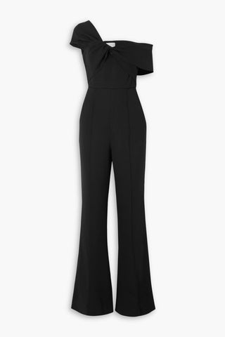 ROLAND MOURET ONE-SHOULDER TWIST-FRONT STRETCH-CADY JUMPSUIT - Size 4