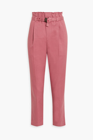 BRUNELLO CUCINELLI BELTED COTTON-BLEND TWILL TAPERED PANTS - Size 42