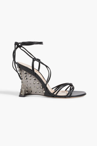 GIANVITO ROSSI NEBULA CRYSTAL-EMBELLISHED LEATHER AND PVC WEDGE SANDALS - Size 40