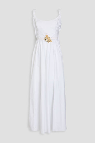 OSCAR DE LA RENTA BELTED COTTON-BLEND POPLIN MAXI DRESS - Size 12