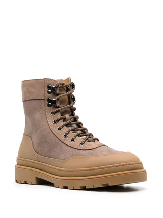 Brunello Cucinelli Technical Fabric and Leather Lace-Up Boots