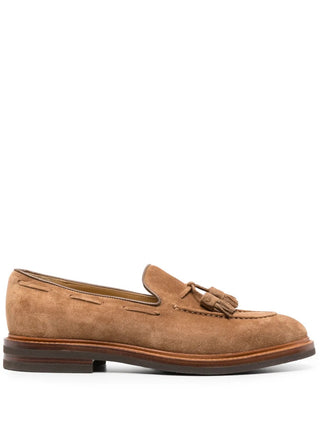 Brunello Cucinelli Suede Tassel Loafers in Light Brown