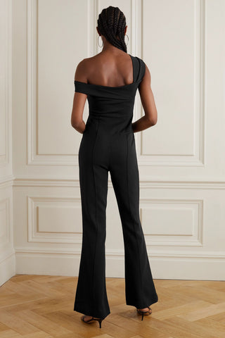 ROLAND MOURET ONE-SHOULDER TWIST-FRONT STRETCH-CADY JUMPSUIT - Size 4