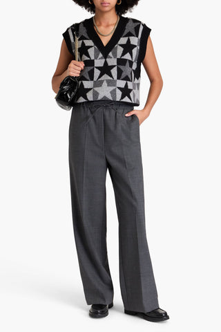 SANDRO WOOL-BLEND TWILL WIDE-LEG PANTS - Size 36